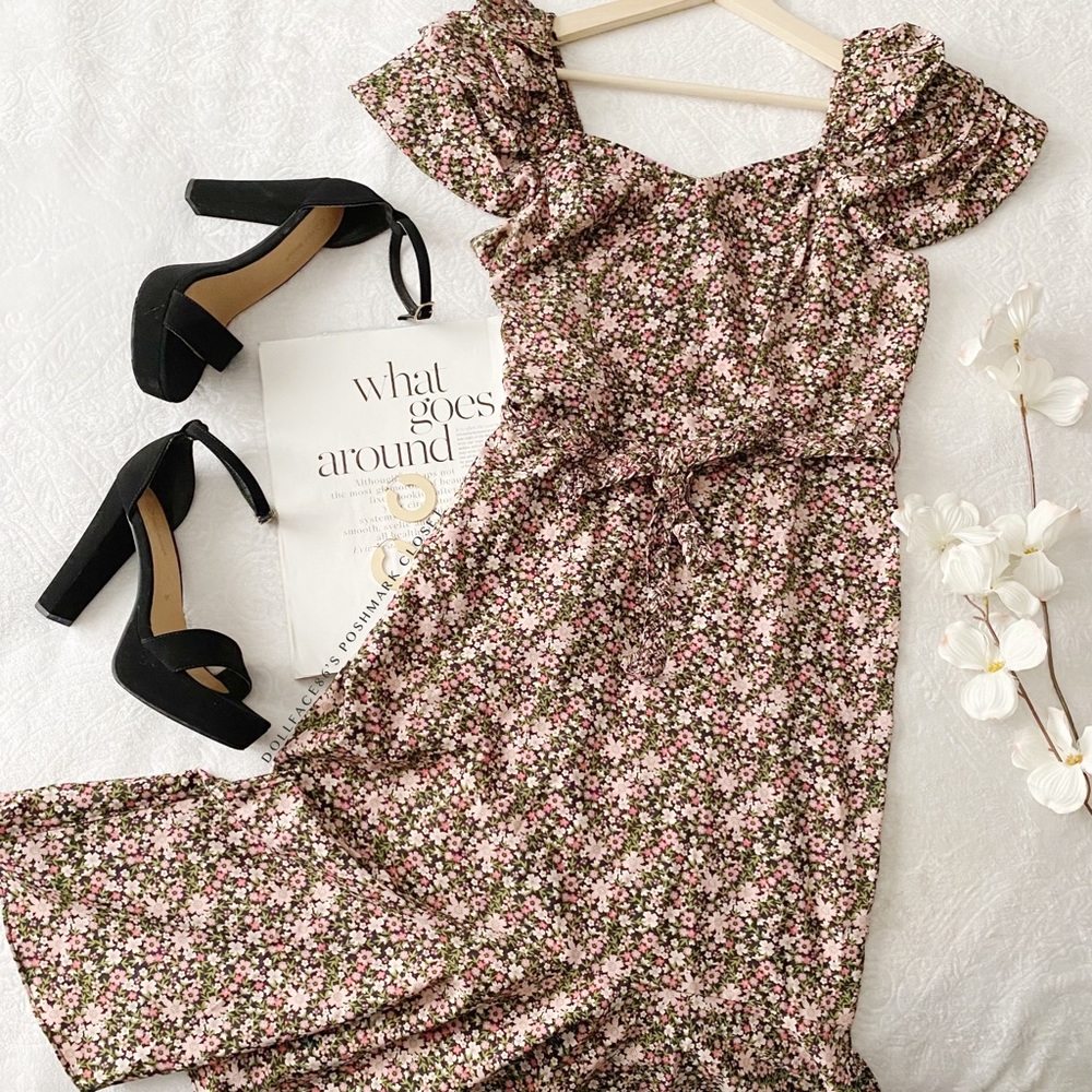 Ditsy Floral Puff Sleeve Midi Dress
